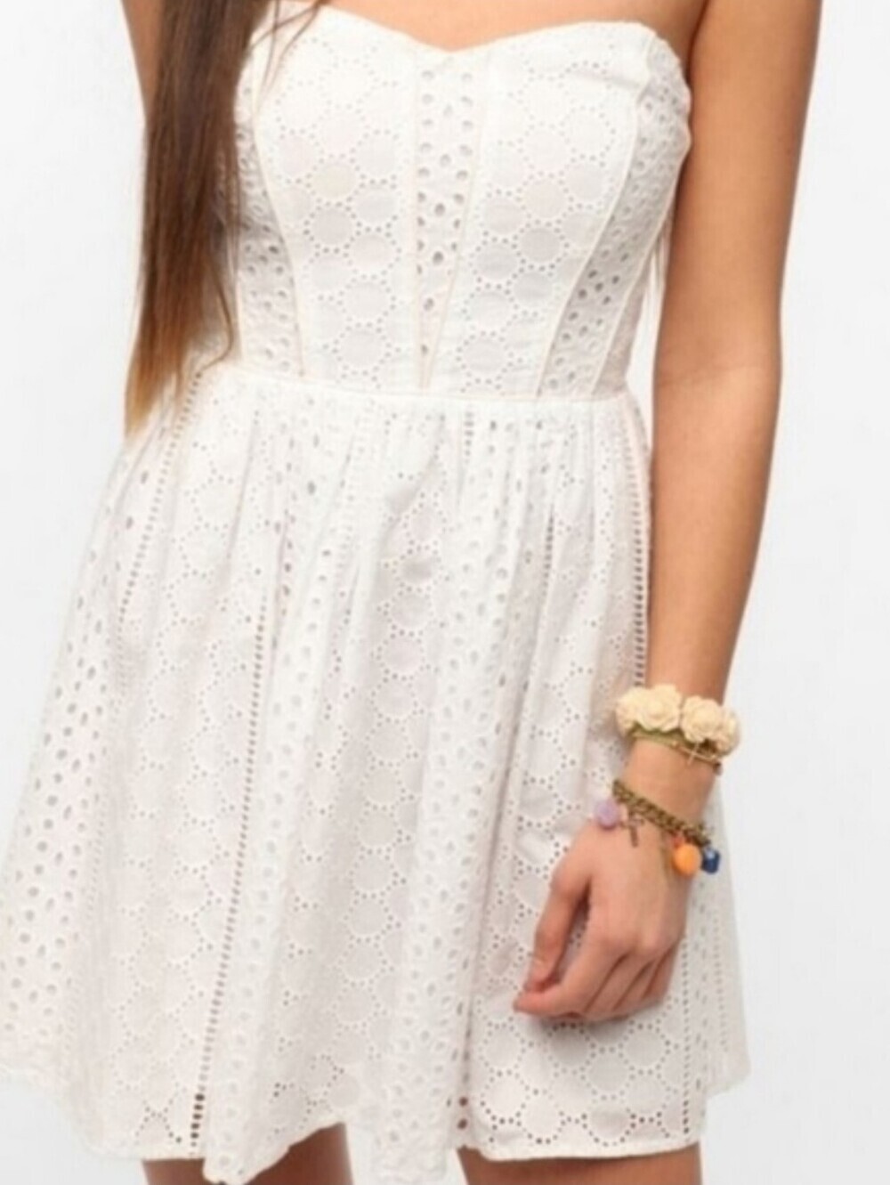 Kimchi Blue Lined Eyelet Strapless Dress Eggshell Size Medium - Picture 15 of 16